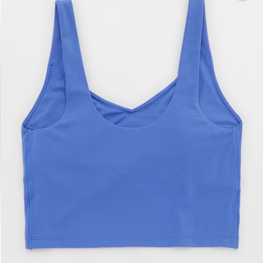 OFFLINE By Aerie Real Me Low Key Longline Sports Bra Ice Blue Vneck Crop Top - Picture 8 of 8